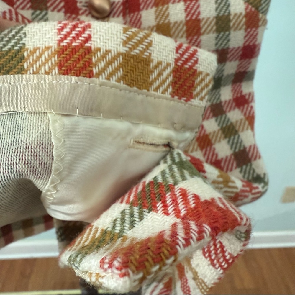 Vintage Plaid Wool Vest Shirt Gold Buttons Overlap Front Sleeveless Sz M - Picture 9 of 9